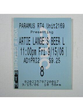 Artie Langes Beer L Show Ticket 9 15 2006 Blue Paramus Rt4 8